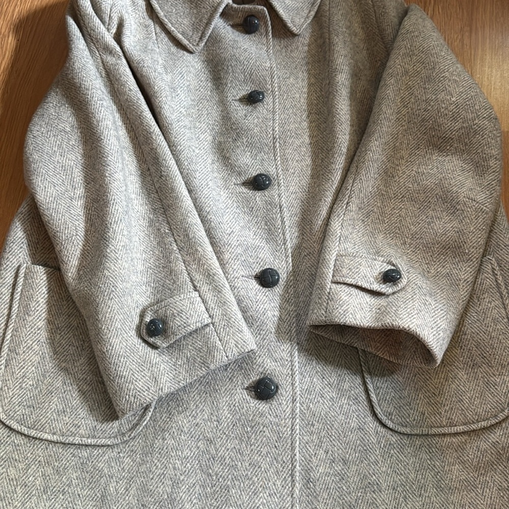 1960’s ILGWU Wool Italian Car Coat by Arlette Double Breasted Herringbone tweed - Picture 9 of 16